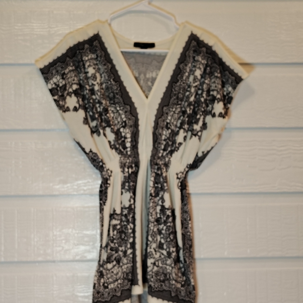 XXI FOREVER 21 DRESS/ TUNIC Womens S/P Black White PAISLEY Floral Art Y2K 90S - Picture 2 of 7